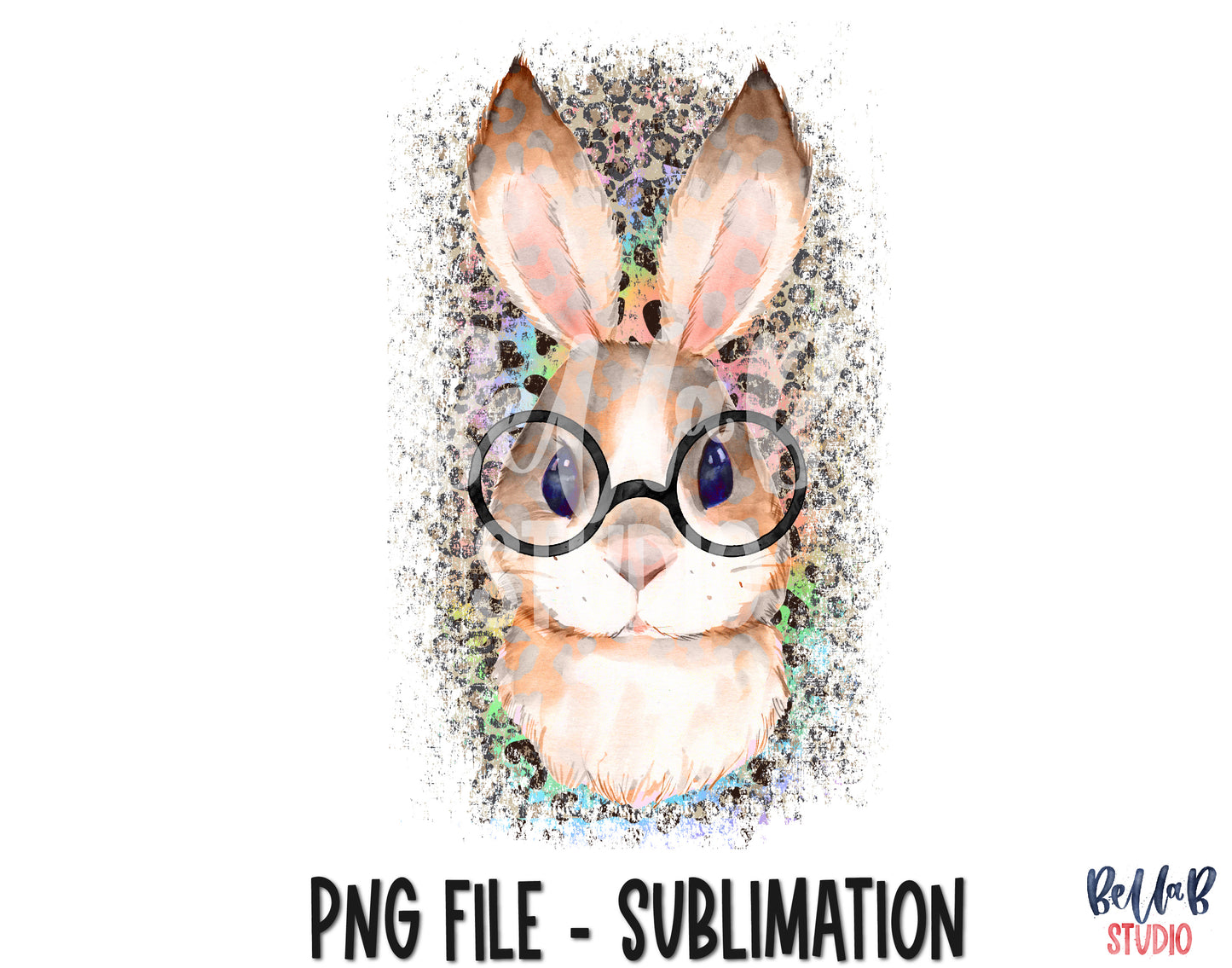 Leopard Bunny with Glasses Sublimation Design