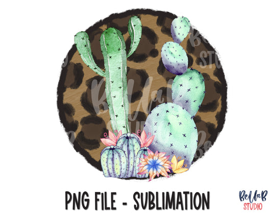 Leopard Print With Cactus Sublimation Design