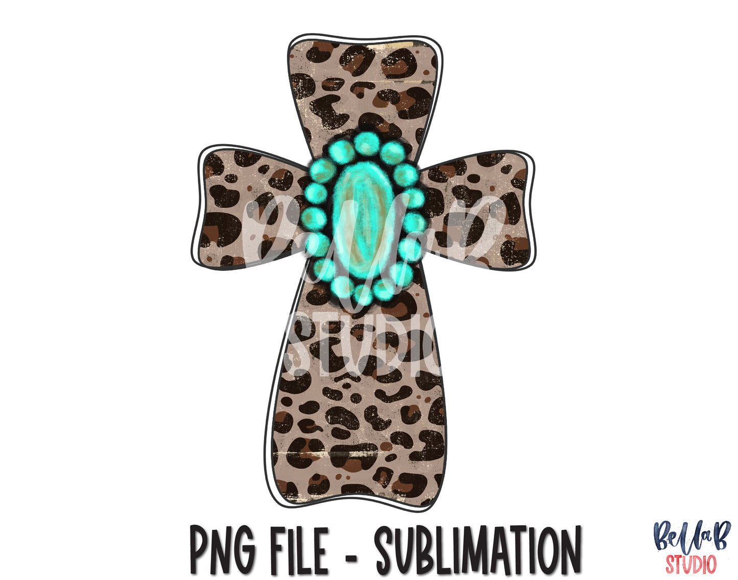 Leopard Cross With Turquoise Gem Sublimation Design