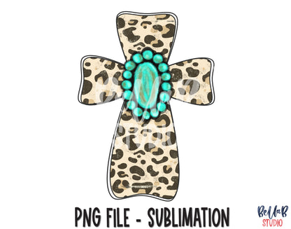Leopard Cross With Turquoise Gem Sublimation Design