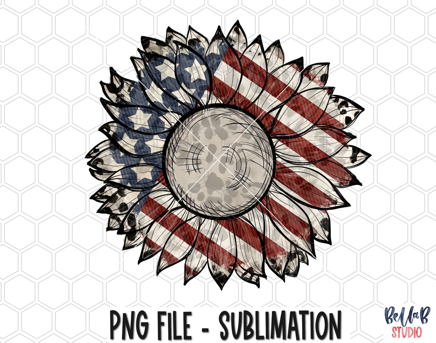 American Flag and Leopard Sunflower Sublimation Design