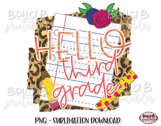 Hello Third Grade Sublimation Design, School Design