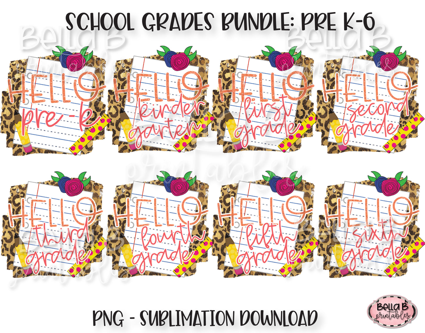 Hello School Grades Sublimation Bundle, School Design