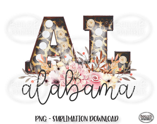 Alabama State Sublimation Design, Leopard Print Marquee