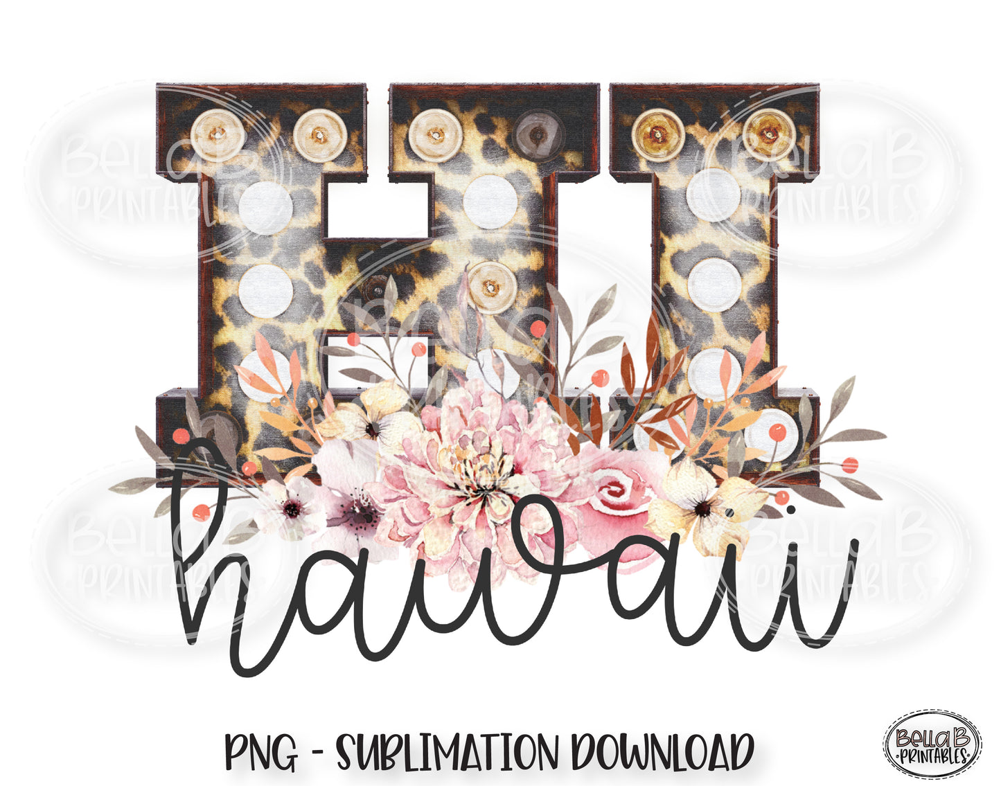 Hawaii State Sublimation Design, Leopard Print Marquee