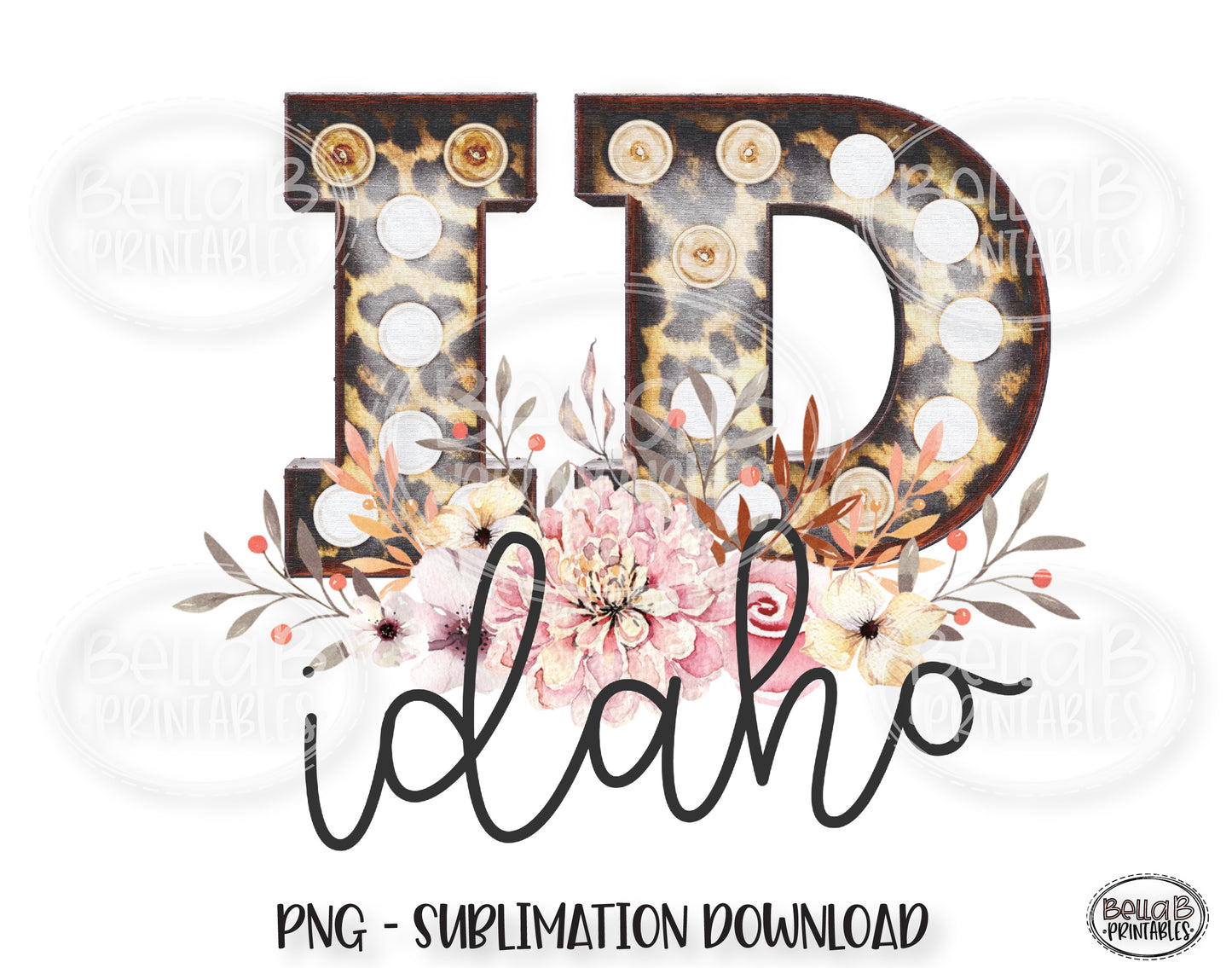 Idaho State Sublimation Design, Leopard Print Marquee