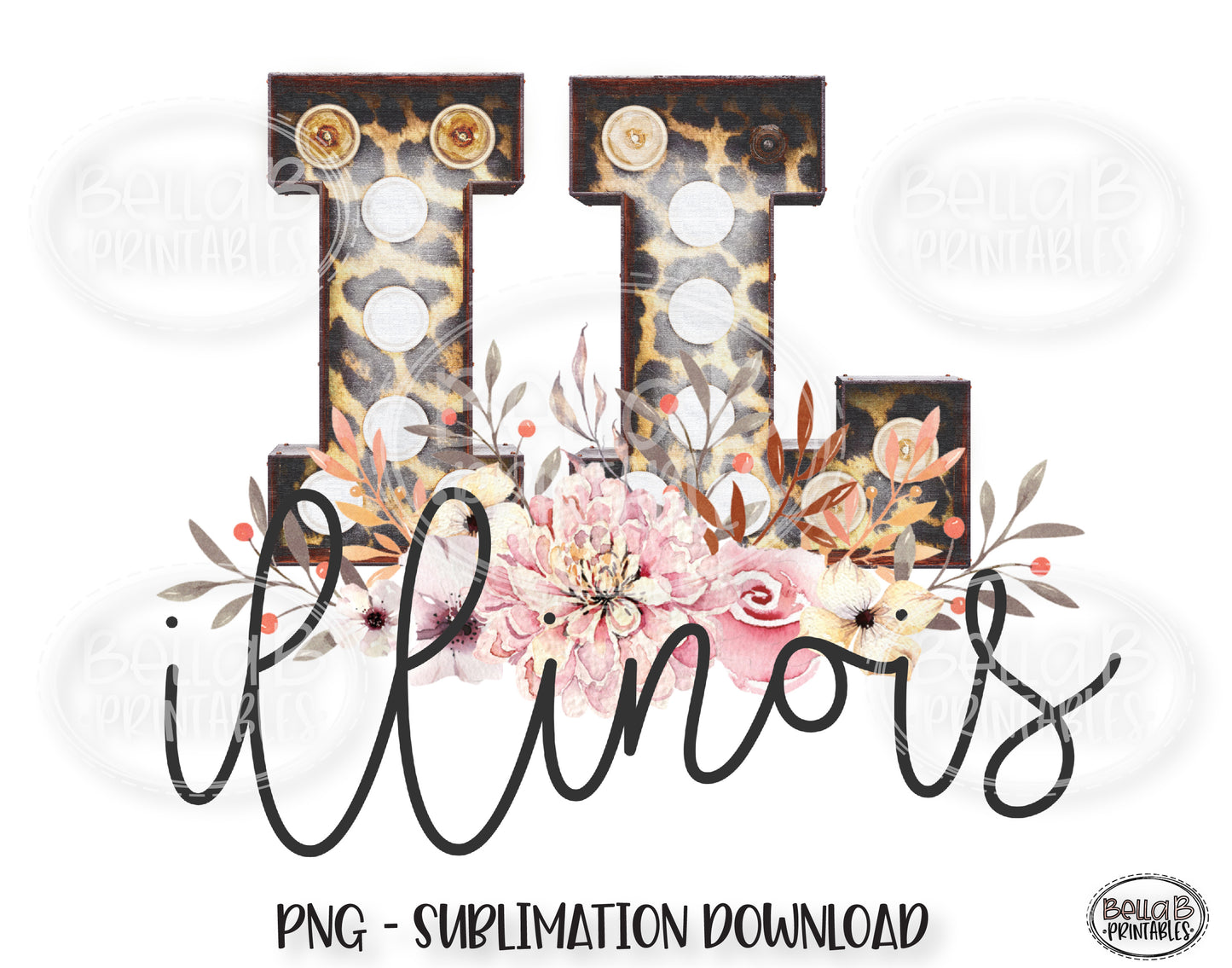 Illinois State Sublimation Design, Leopard Print Marquee