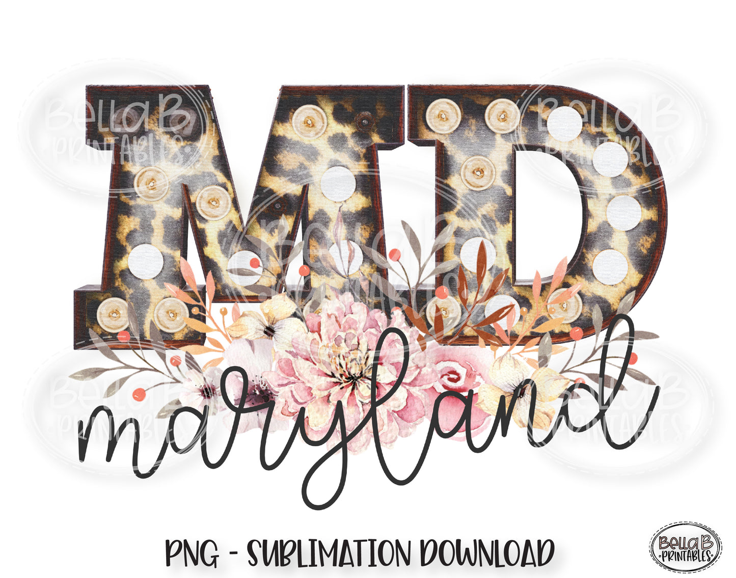 Maryland State Sublimation Design, Leopard Print Marquee