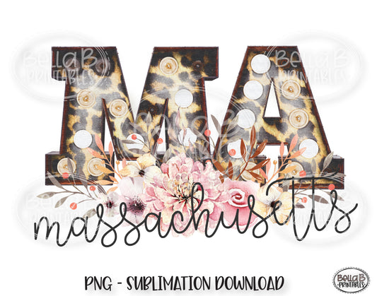 Massachusetts State Sublimation Design, Leopard Print Marquee