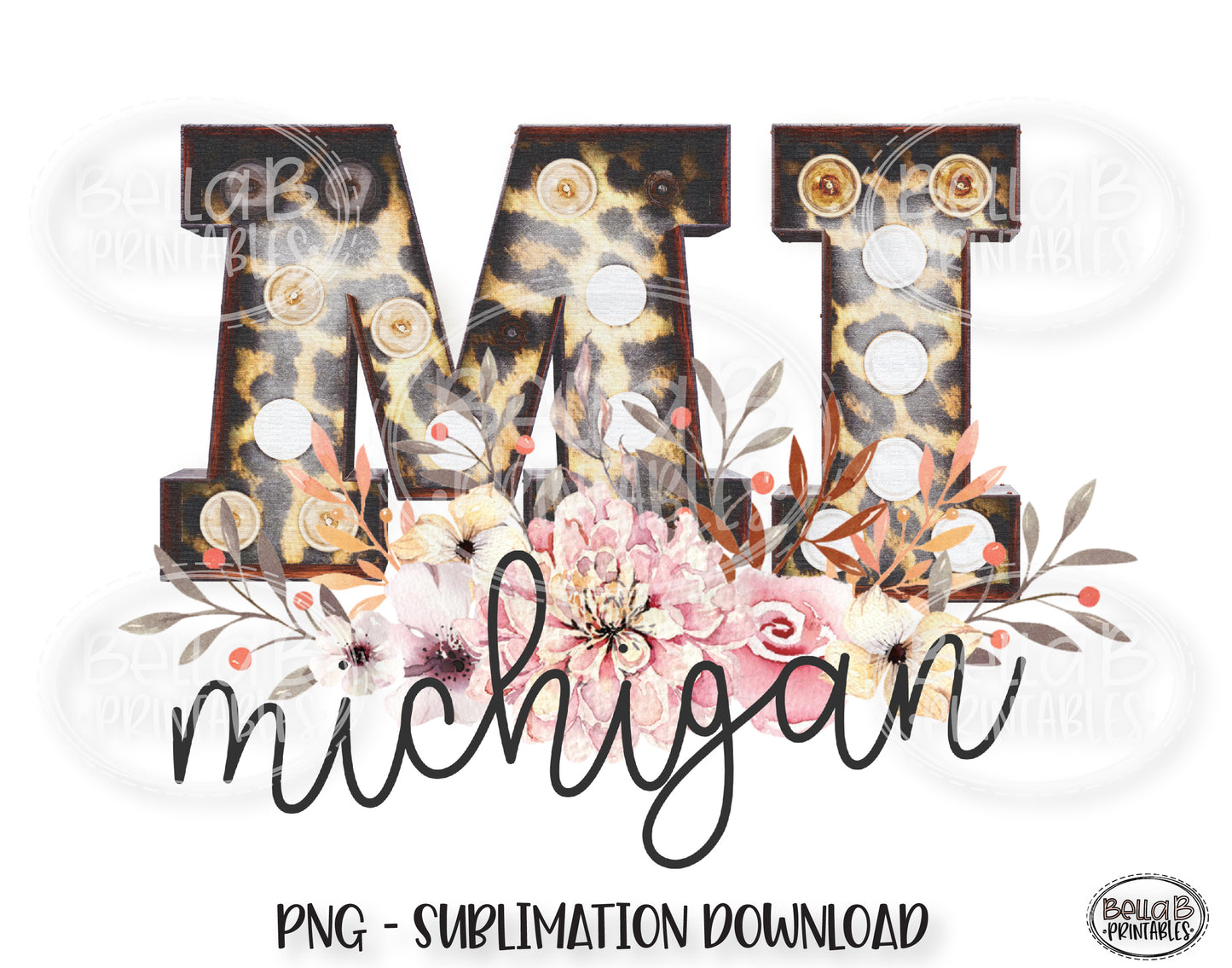 Michigan State Sublimation Design, Leopard Print Marquee