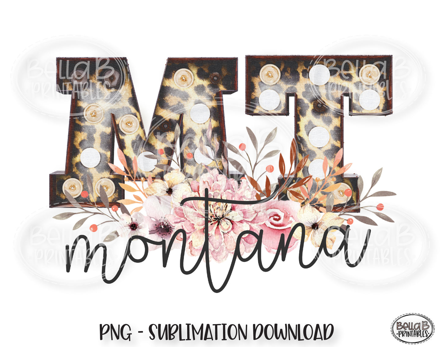 Montana State Sublimation Design, Leopard Print Marquee