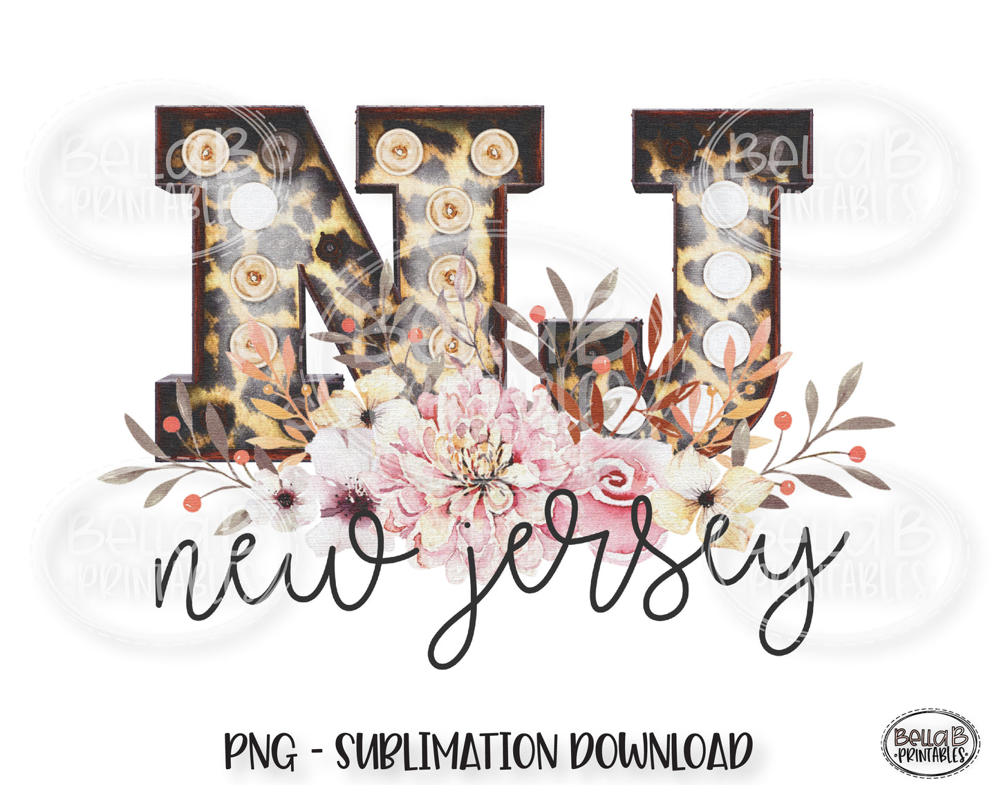 New Jersey State Sublimation Design, Leopard Print Marquee