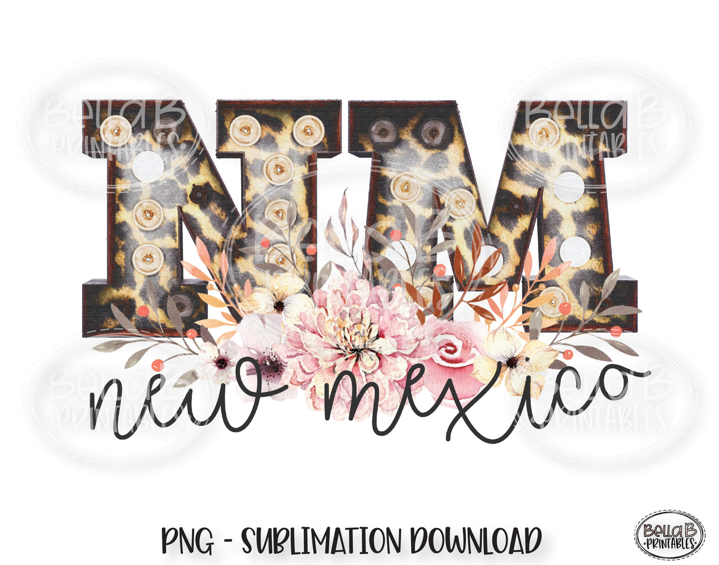 New Mexico State Sublimation Design, Leopard Print Marquee