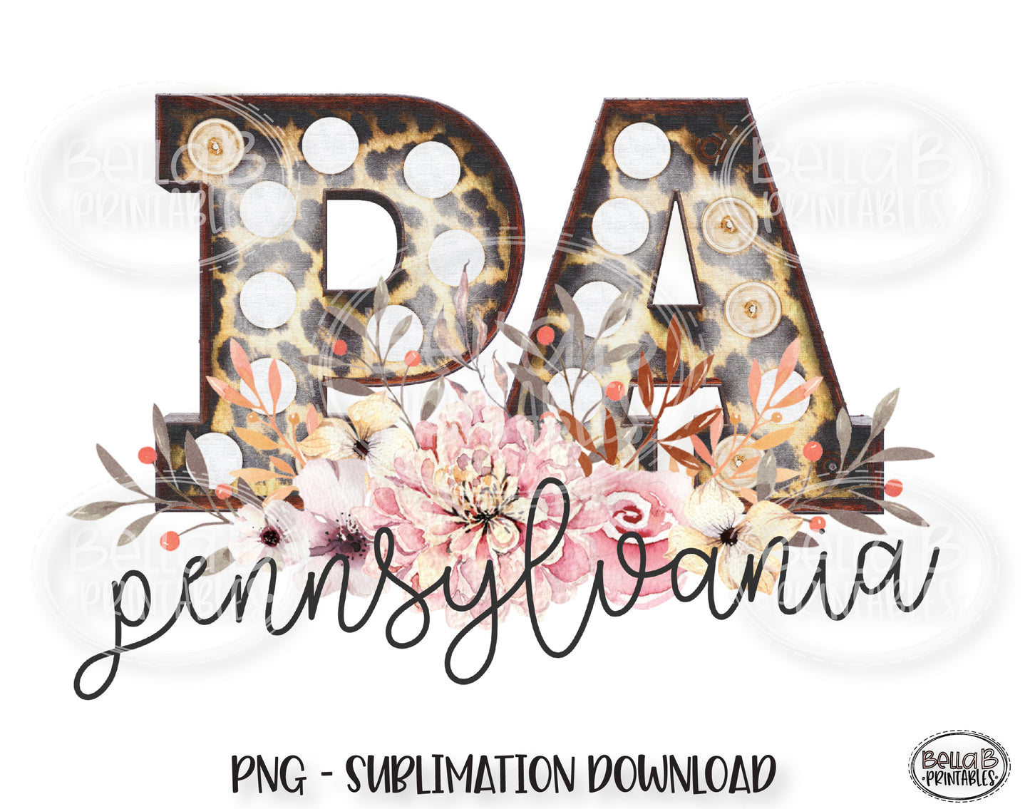 Pennsylvania State Sublimation Design, Leopard Print Marquee