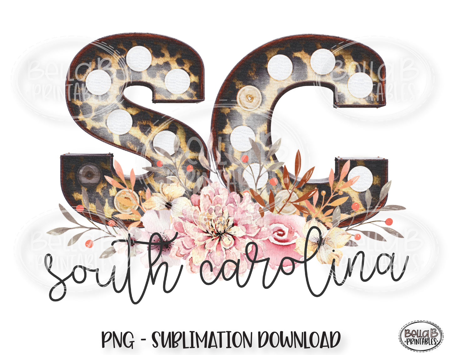 South Carolina State Sublimation Design, Leopard Print Marquee