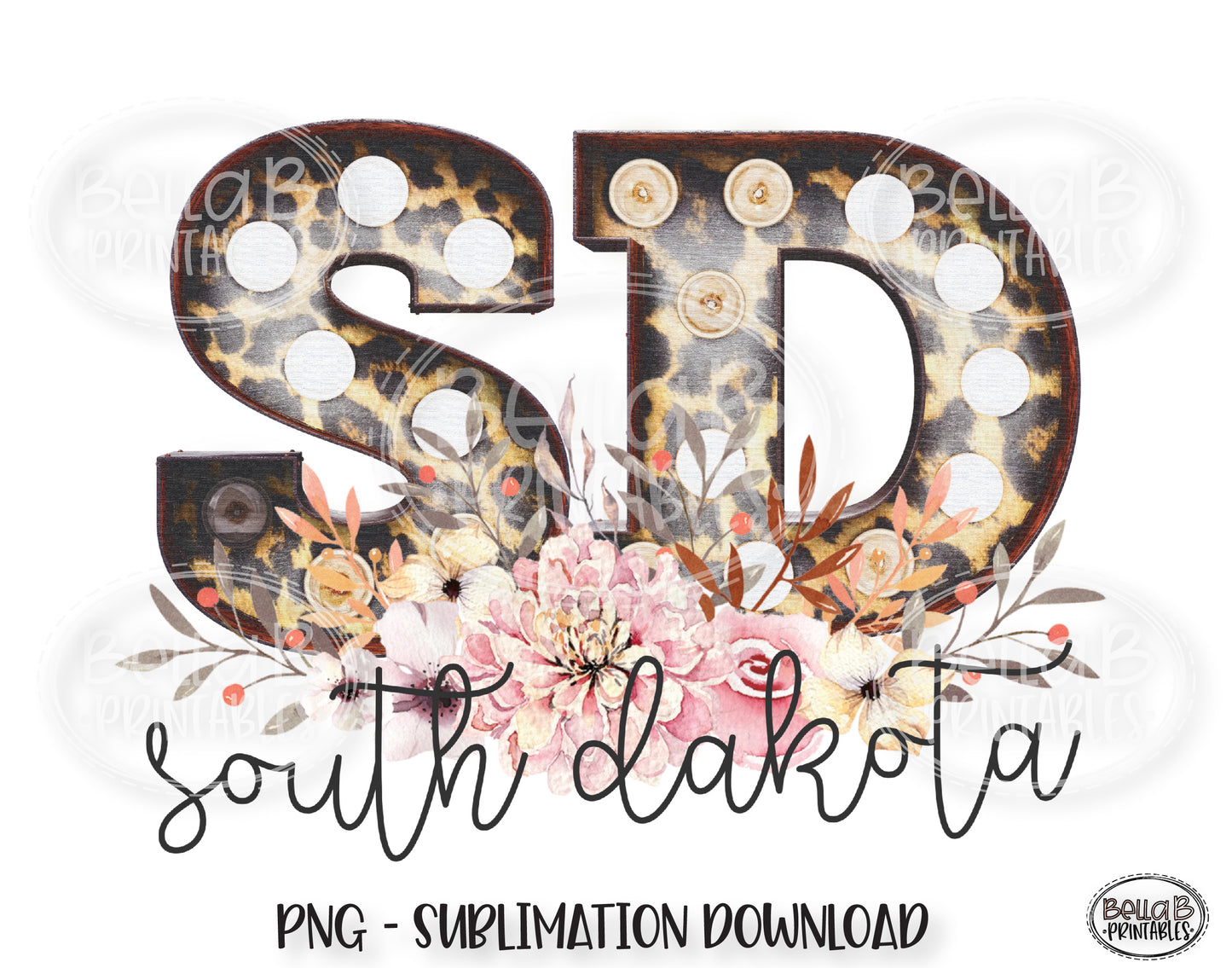 South Dakota State Sublimation Design, Leopard Print Marquee
