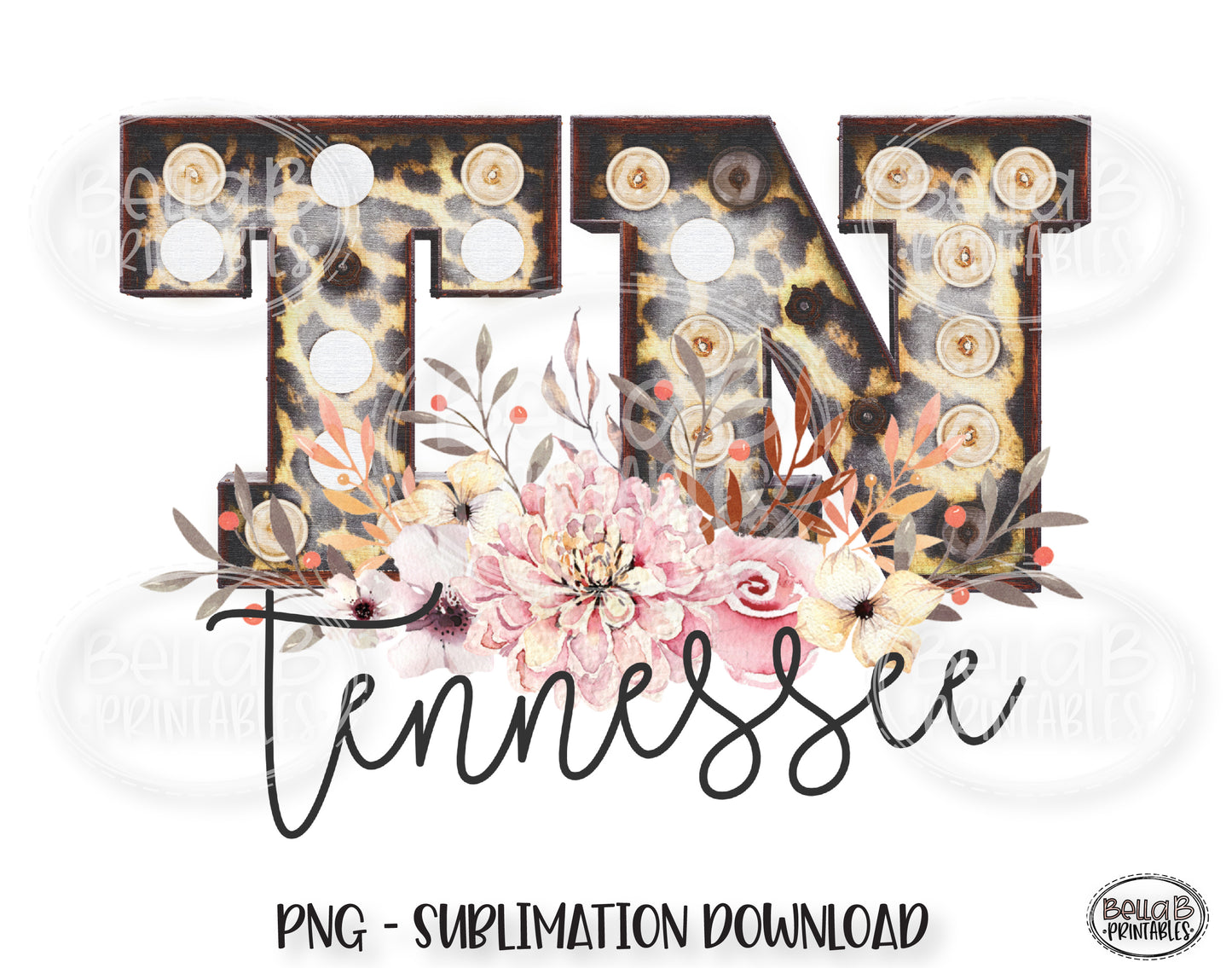 Tennessee State Sublimation Design, Leopard Print Marquee