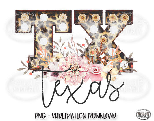 Texas State Sublimation Design, Leopard Print Marquee