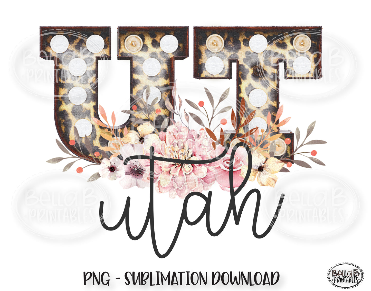 Utah State Sublimation Design, Leopard Print Marquee