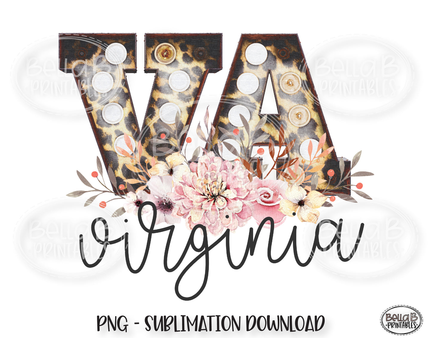 Virginia State Sublimation Design, Leopard Print Marquee