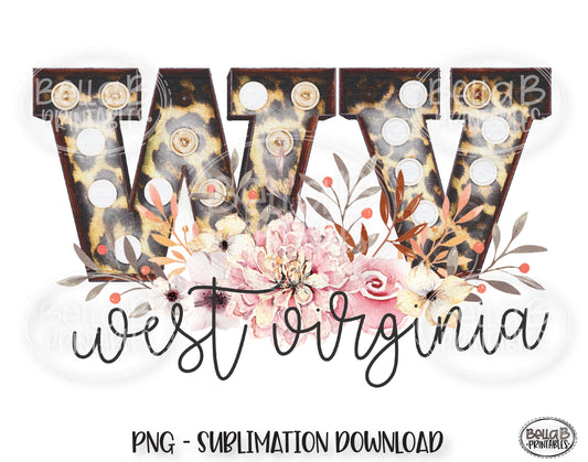 West Virginia State Sublimation Design, Leopard Print Marquee