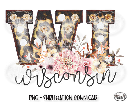 Wisconsin State Sublimation Design, Leopard Print Marquee