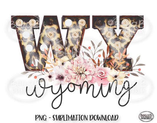 Wyoming State Sublimation Design, Leopard Print Marquee