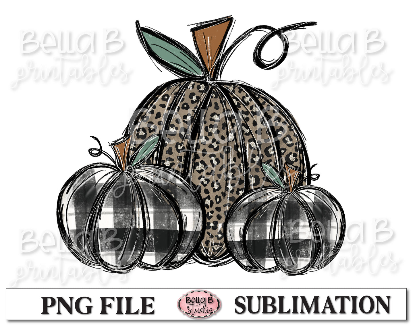 Leopard and Plaid Fall Pumpkins Sublimation Design