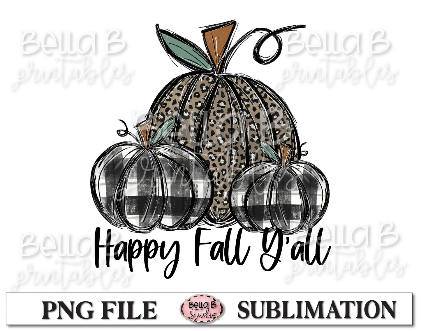 Leopard and Plaid Fall Pumpkins Sublimation Design, Happy Fall Y'all