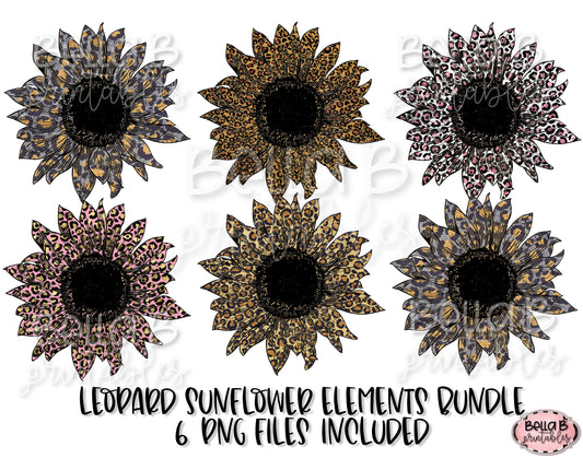 Leopard Print Sunflower Sublimation Elements Bundle