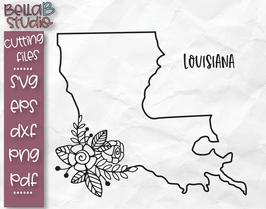 Floral Louisiana Map SVG File