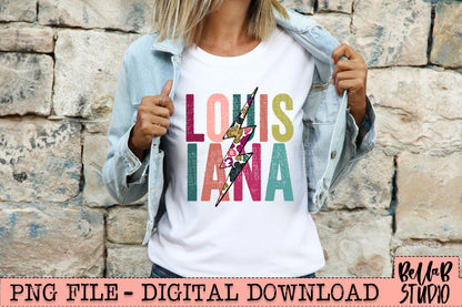 LOUISIANA Bright Leopard Bolt Sublimation Design