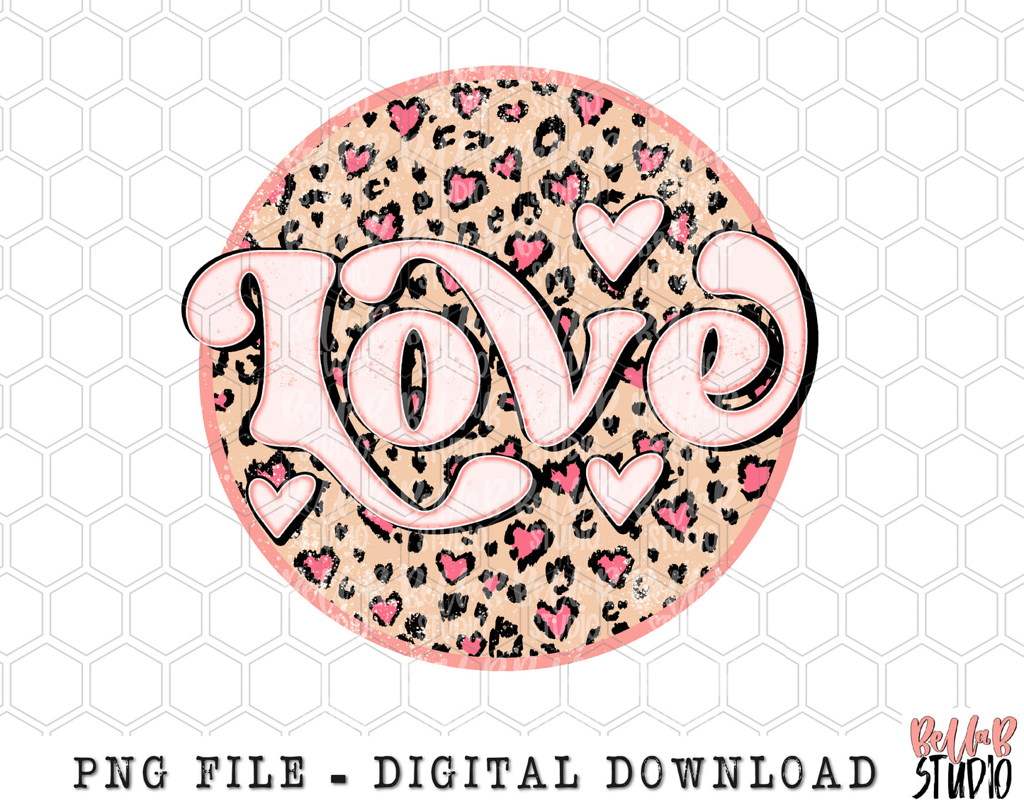 Love Retro Leopard Hearts PNG Sublimation Design