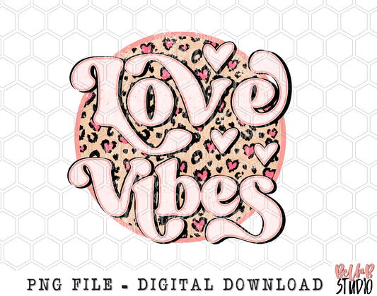 Love Vibes Retro Leopard Hearts PNG Sublimation Design