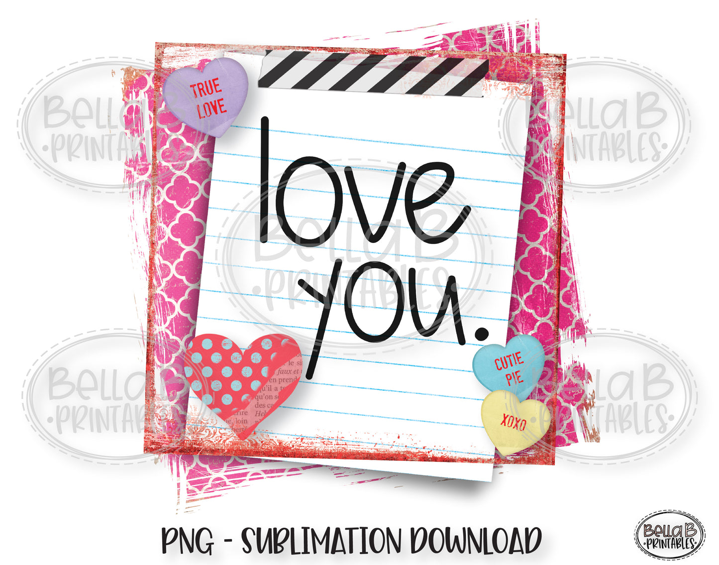 Love You Valentine's Day Sublimation Design, Kids, School Note