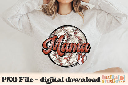 Mama Baseball Grunge PNG Design