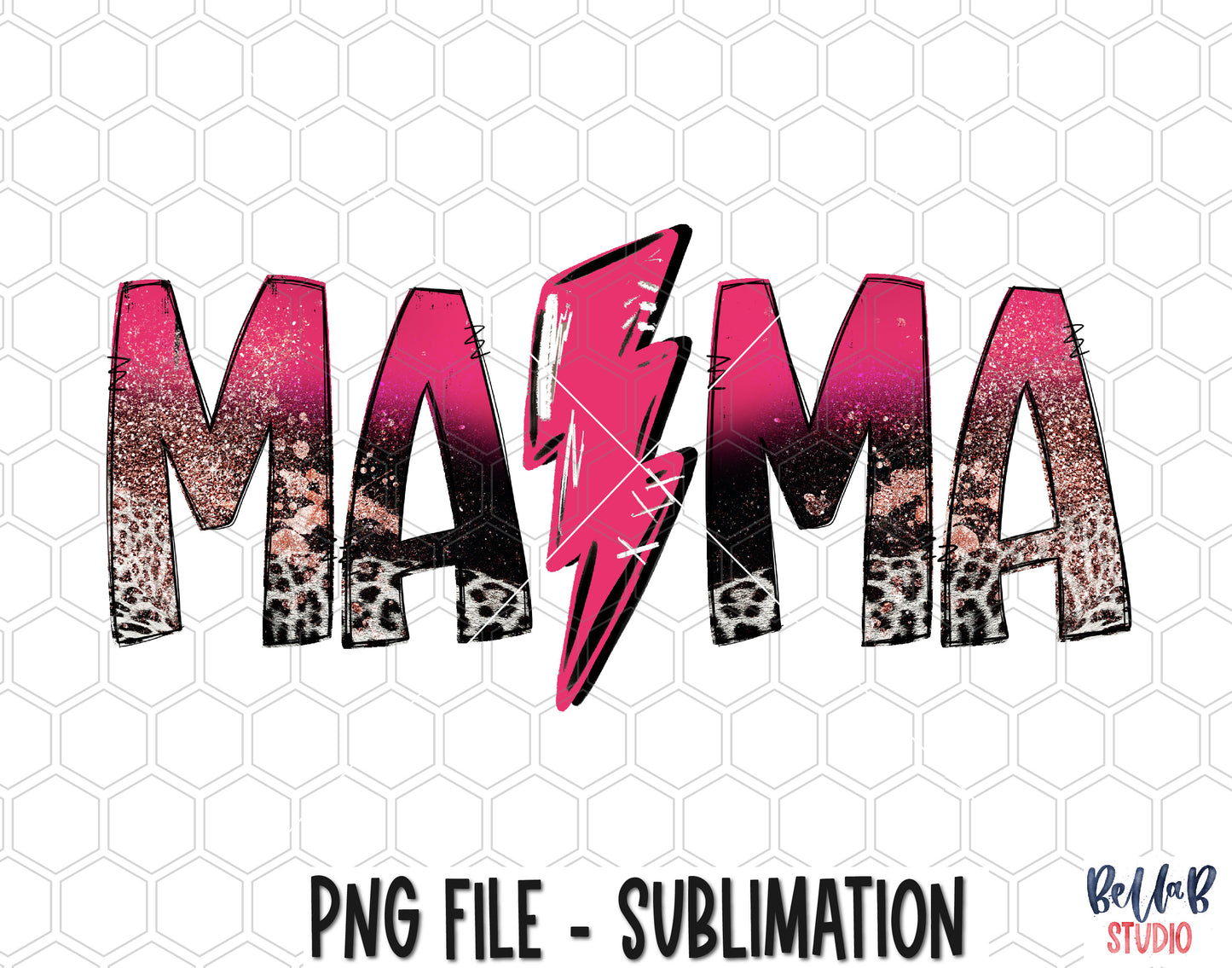 Hot Pink Mama Lightning Bolt Sublimation Design