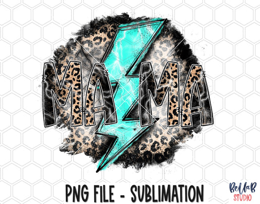 Leopard Turquoise Lightning Bolt Mama Sublimation Design