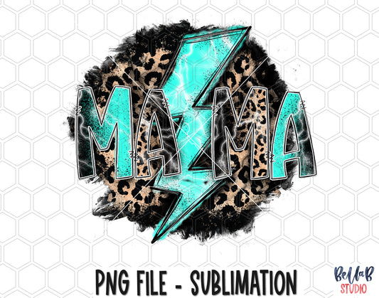 Leopard Turquoise Lightning Bolt Mama Sublimation Design