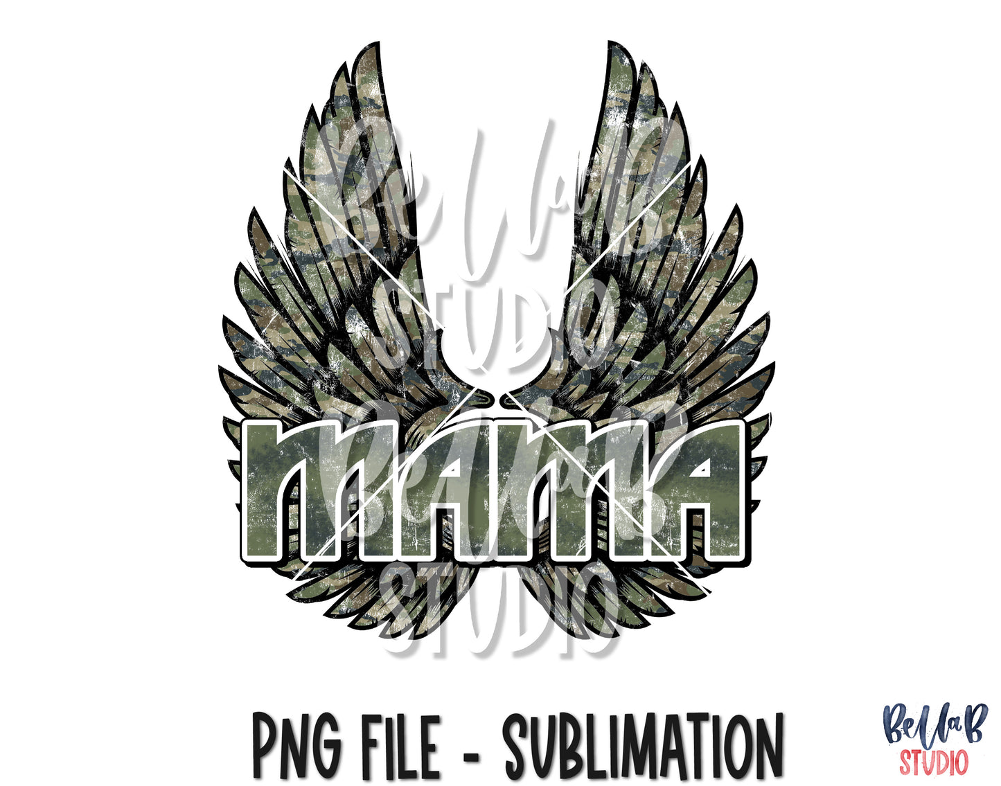 Camo Mama Rock N Roll Wings Sublimation Design