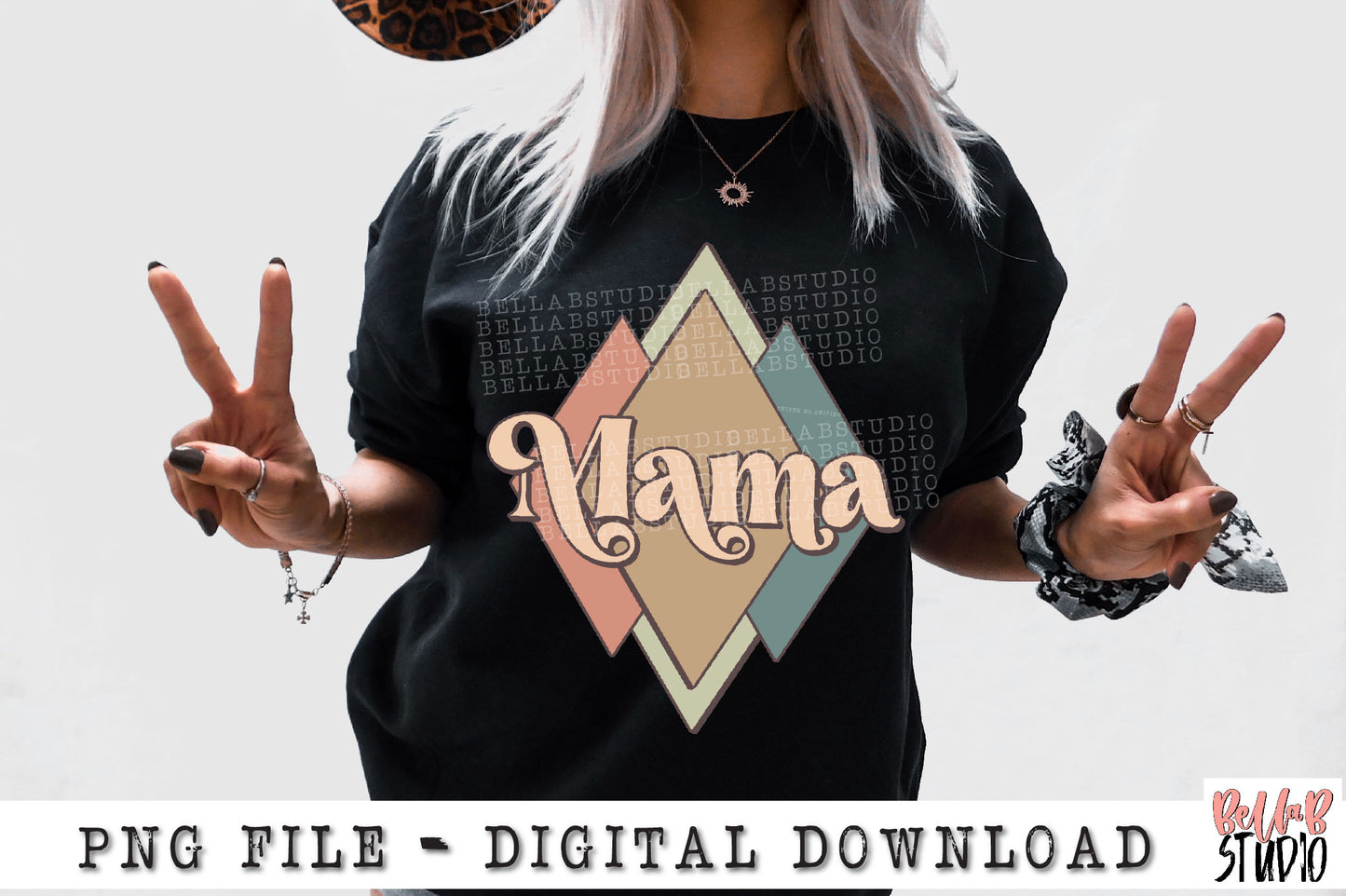 Mama Retro Diamonds PNG Sublimation Design