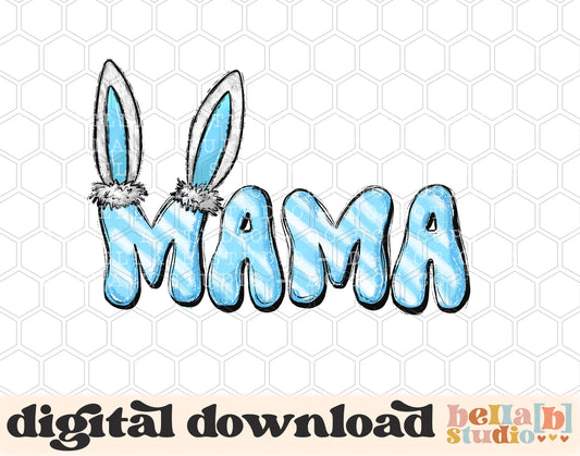 Mama Bunny Ears Blue PNG Sublimation Design