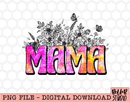 Bright Retro Floral Mama Sublimation Design