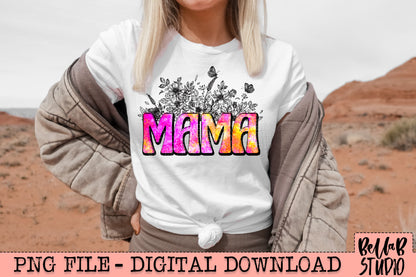 Bright Retro Floral Mama Sublimation Design