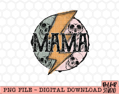 Mama Lightning Bolt Skull PNG Design