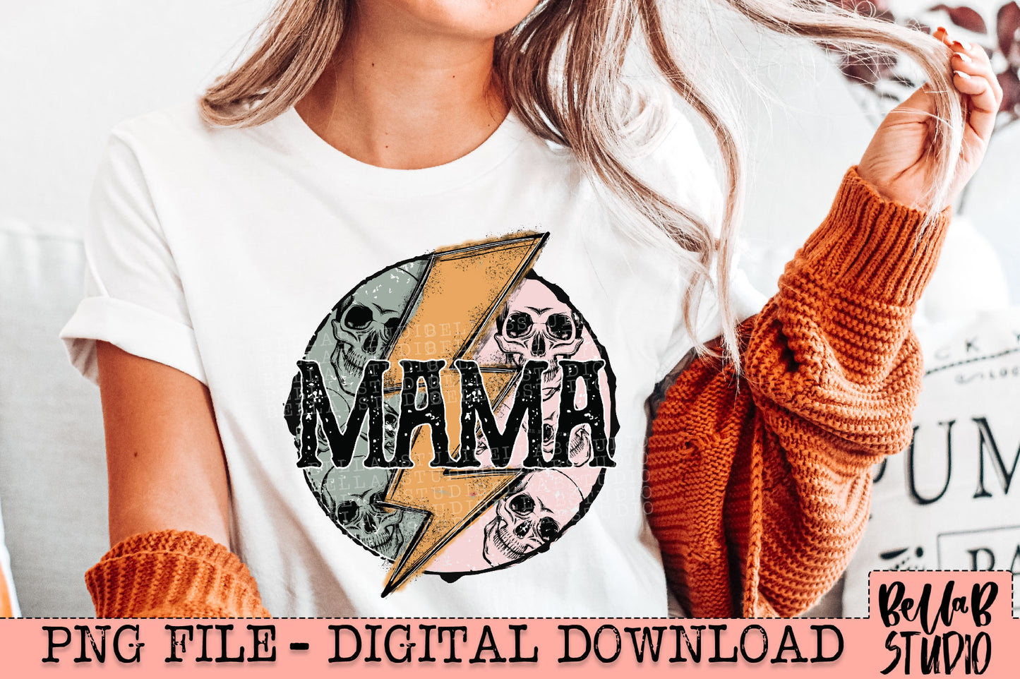 Mama Lightning Bolt Skull PNG Design
