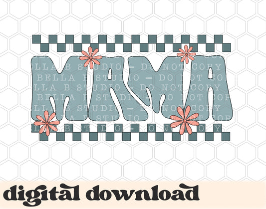 Mama Checkered Flowers Retro PNG Design