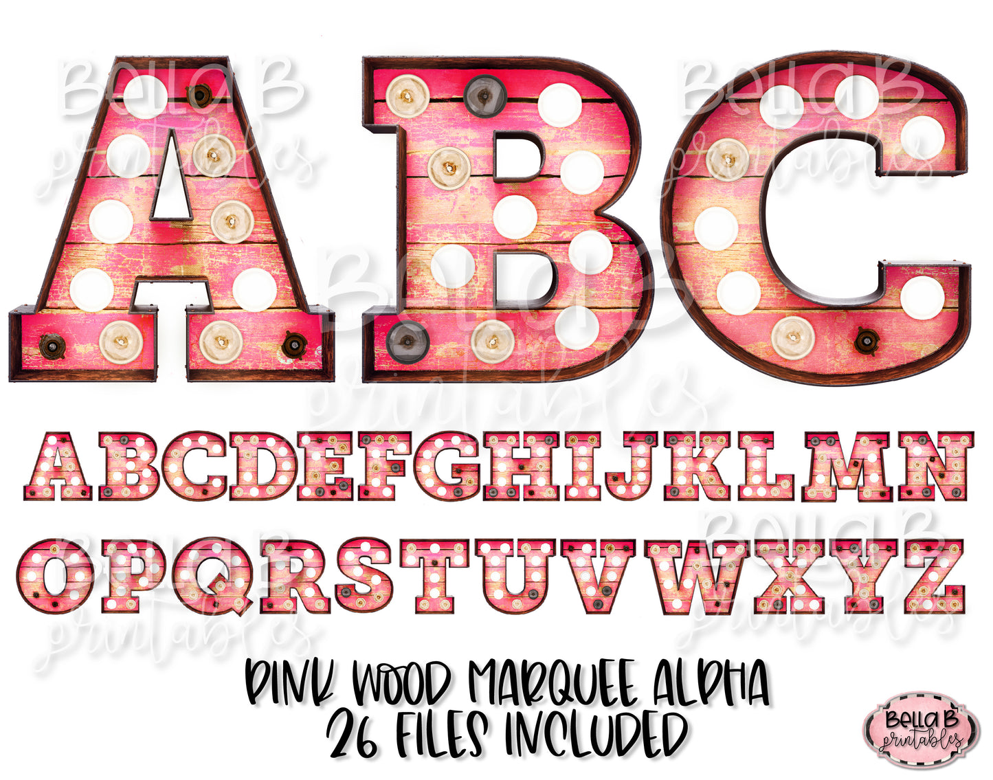 Pink Shabby Wood Marquee Alphabet Letters, Marquee Alphabet Set