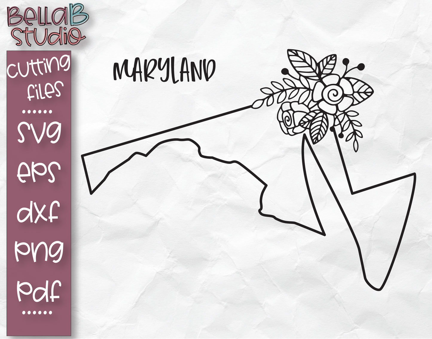 Floral Maryland Map SVG File
