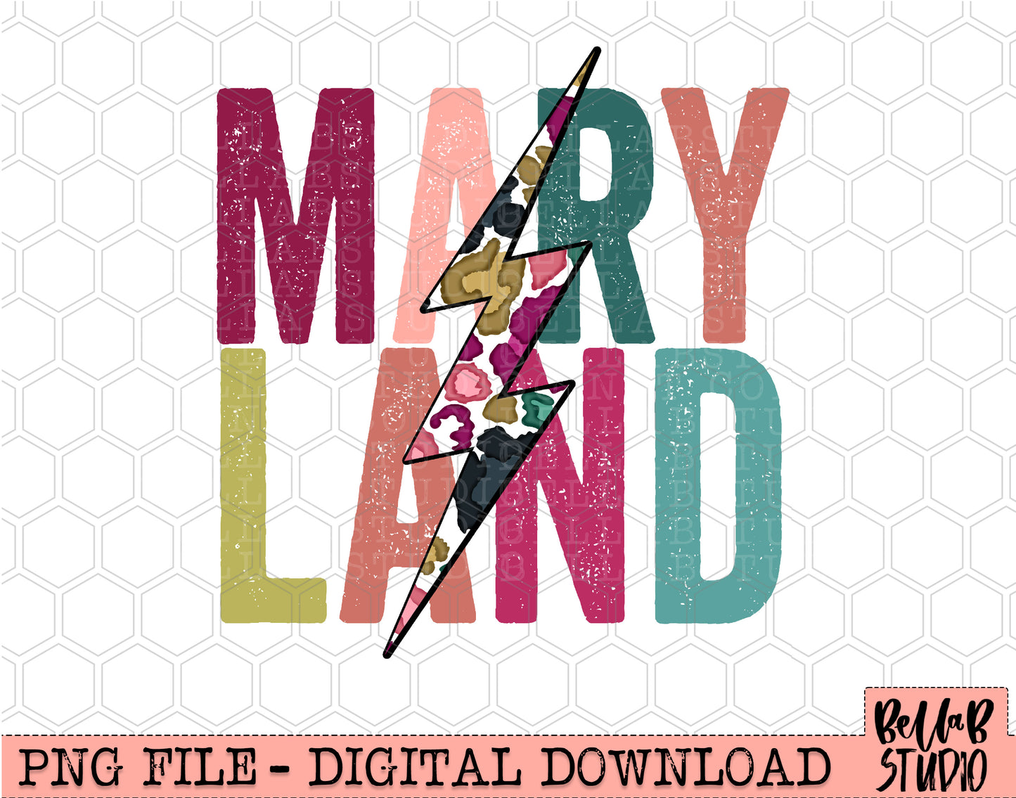 MARYLAND Bright Leopard Bolt Sublimation Design